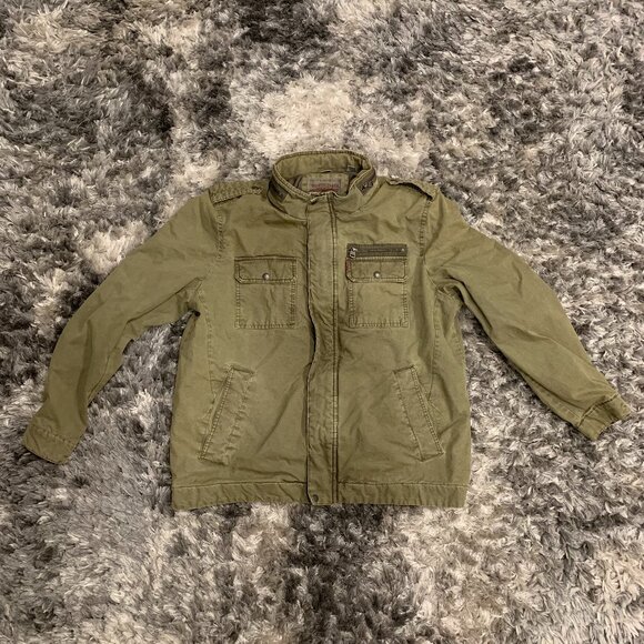 Levis Jacket Mens Medium Army Green Full Zip and Snap Pockets Trucker SZ XL - Picture 1 of 7